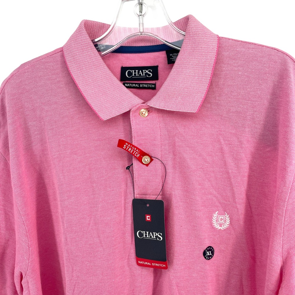 NWT CHAPS Natural Stretch Classic Fit Polo Shirt‎ Men's XL Pink Short Sleeve